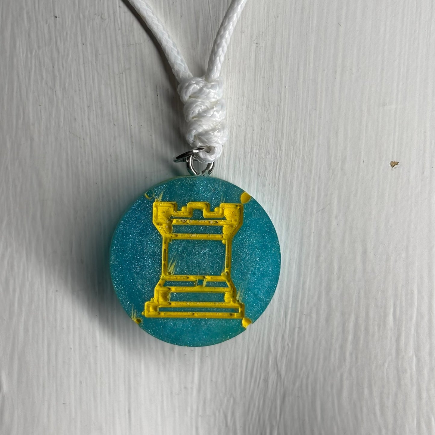 Aqua Green Rook - Handmade Resin Chess Necklace
