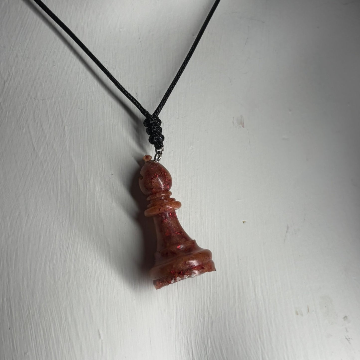 Crystal Fire Red Bishop - Handmade Resin Chess Necklace