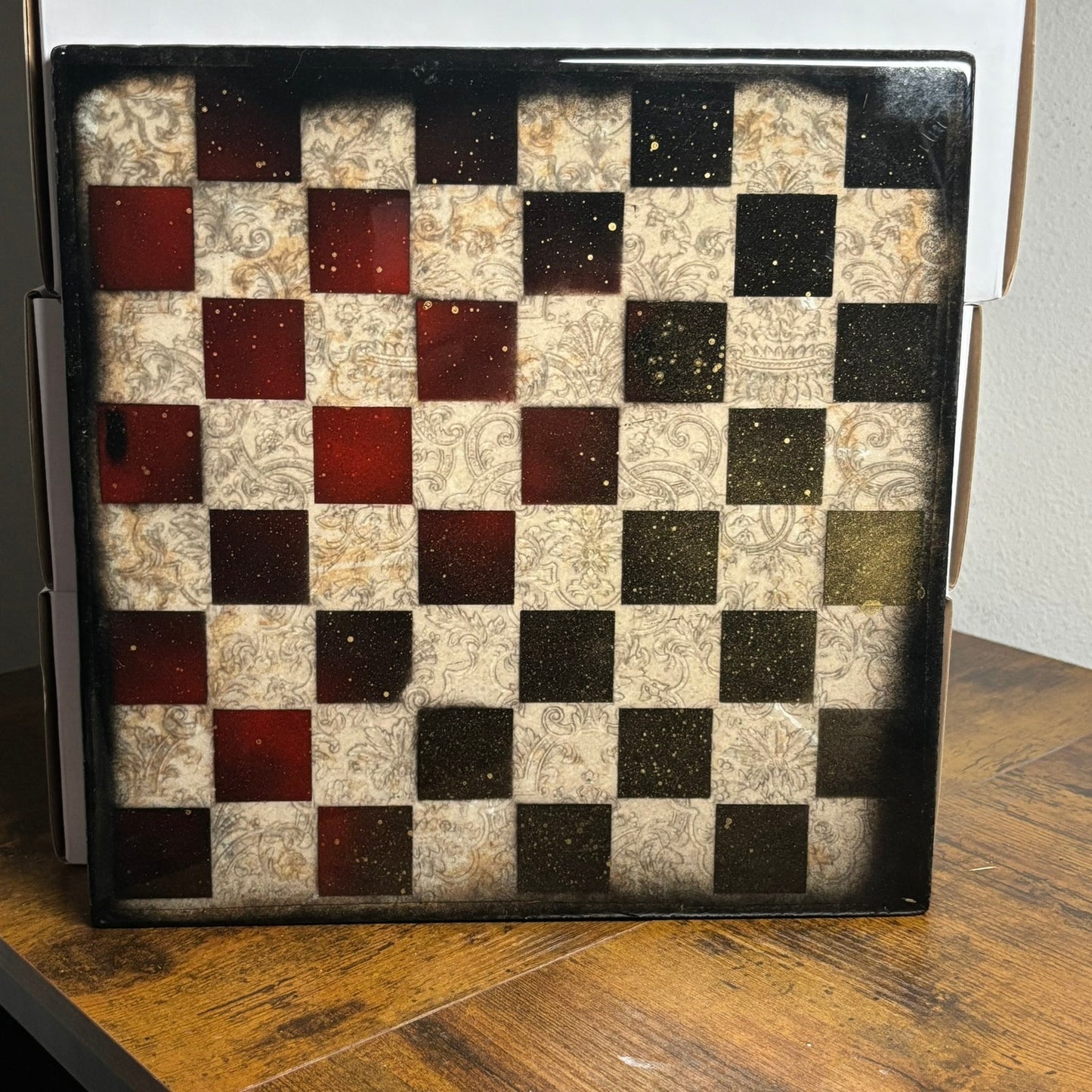 Black & Red Vintage - Resin Coated Chess Board