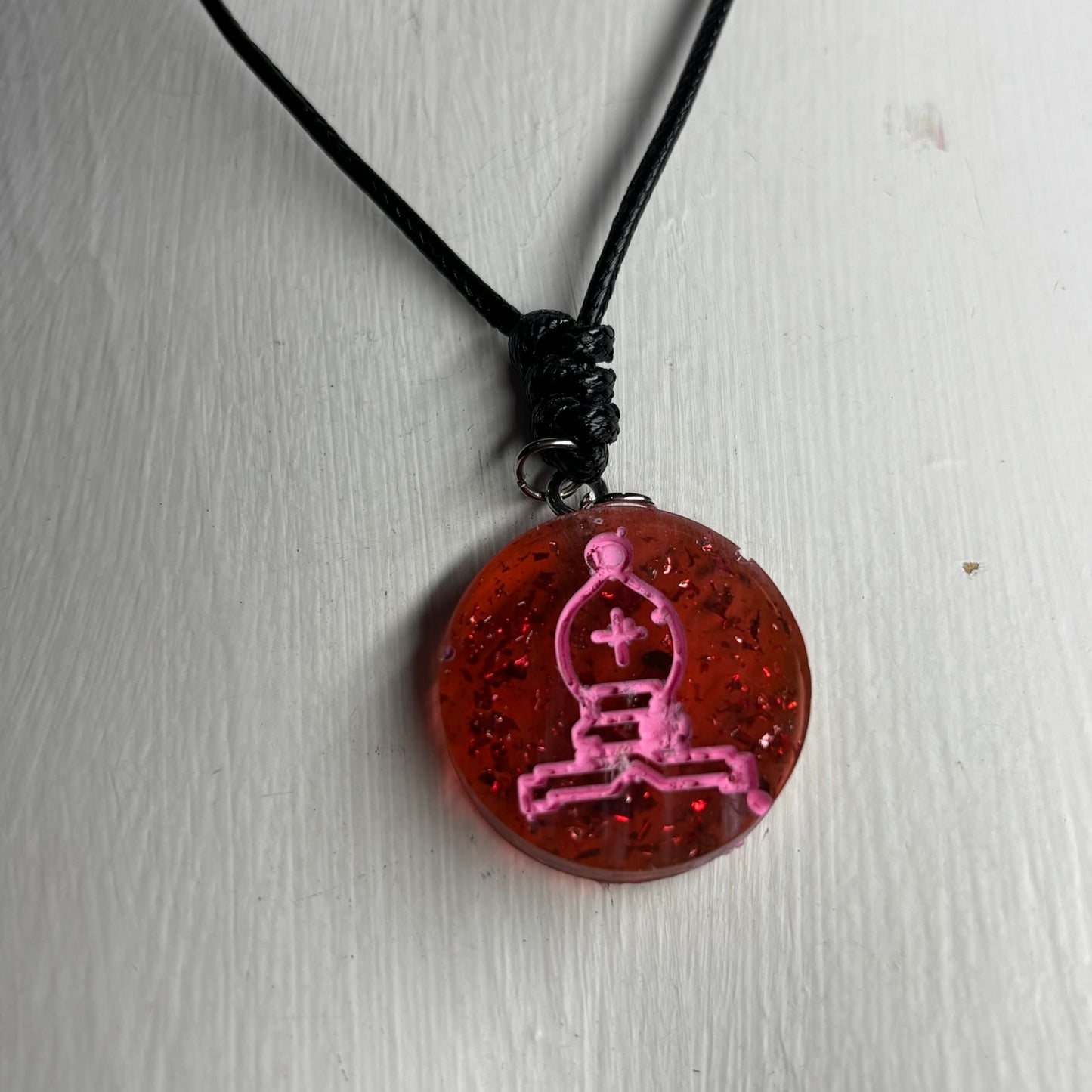 Crystal Pink Bishop - Handmade Resin Chess Necklace