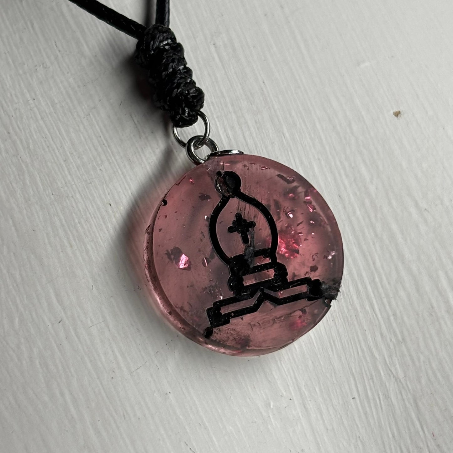 Violet Pink Bishop - Handmade Resin Chess Necklace