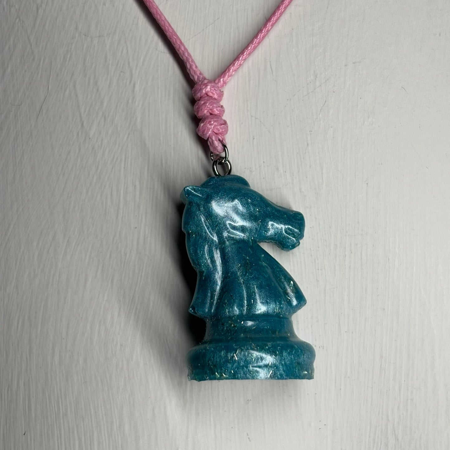Sparkle Blue Knight - Handmade Resin Chess Necklace