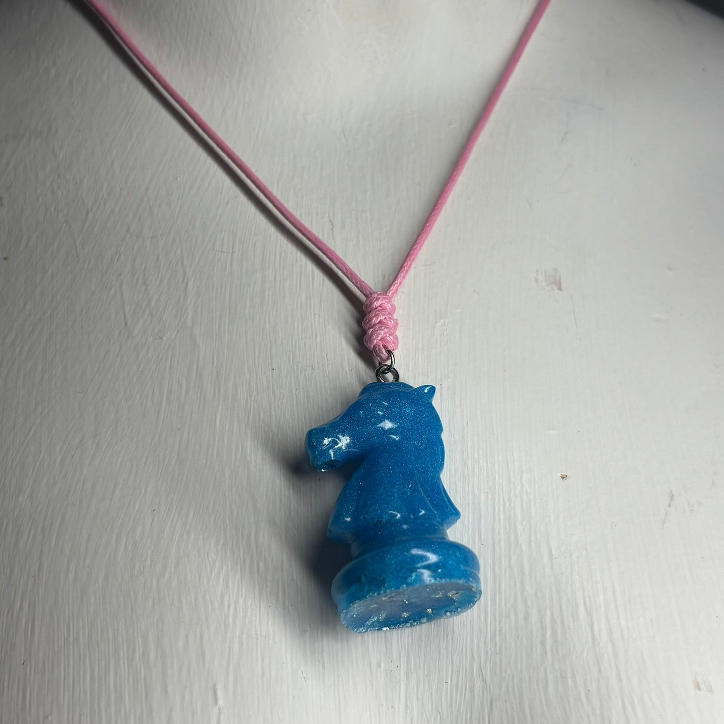Blue Knight - Handmade Resin Chess Necklace