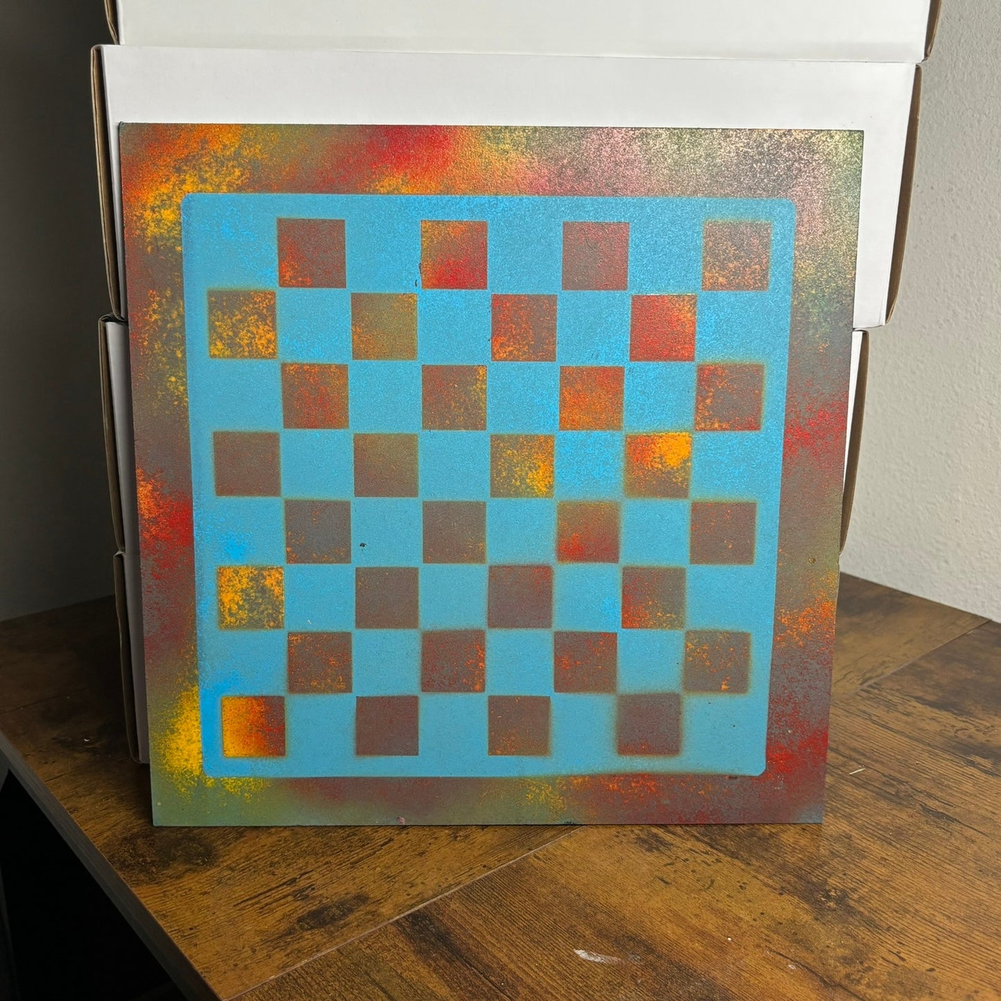 Blue Fire - Painted Chess Board