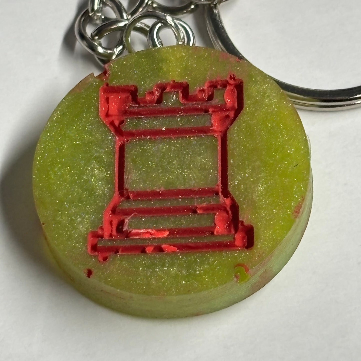 Lime Green Red Rook - Handmade Resin Keychain