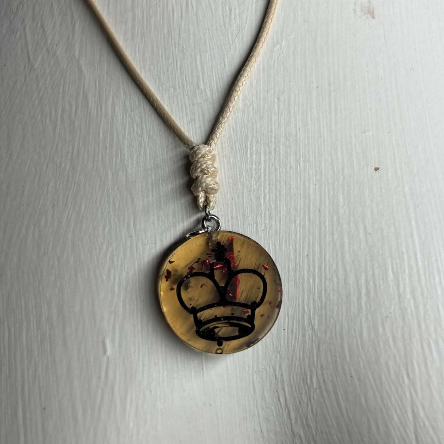 Cream Vintage Yellow King - Handmade Resin Chess Necklace