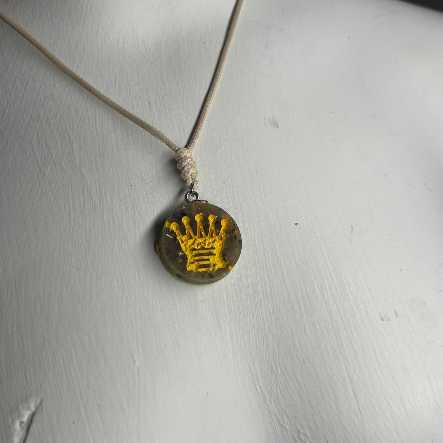 Vintage Yellow Print Queen - Handmade Resin Chess Necklace