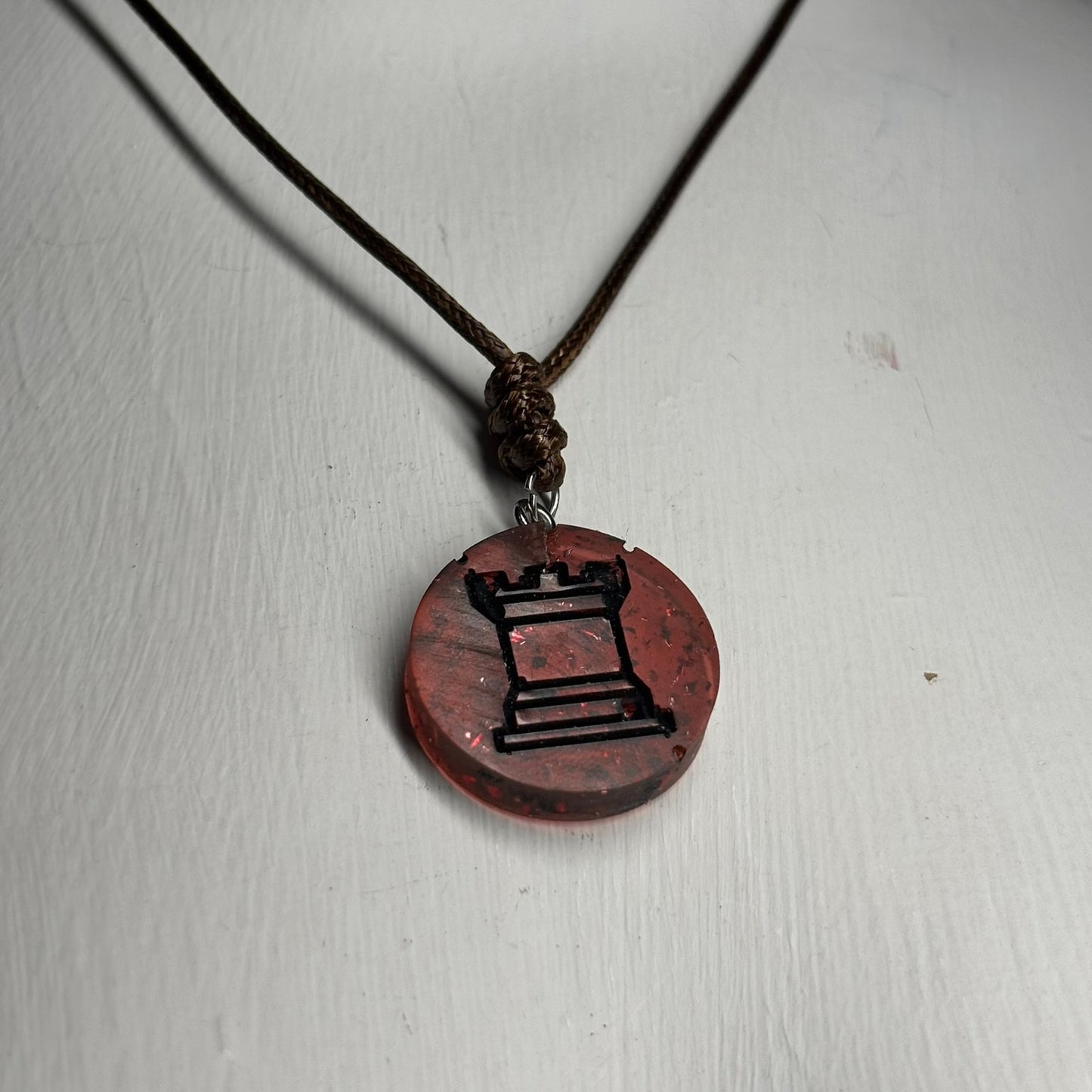 Crystal Red Rook - Handmade Resin Chess Necklace