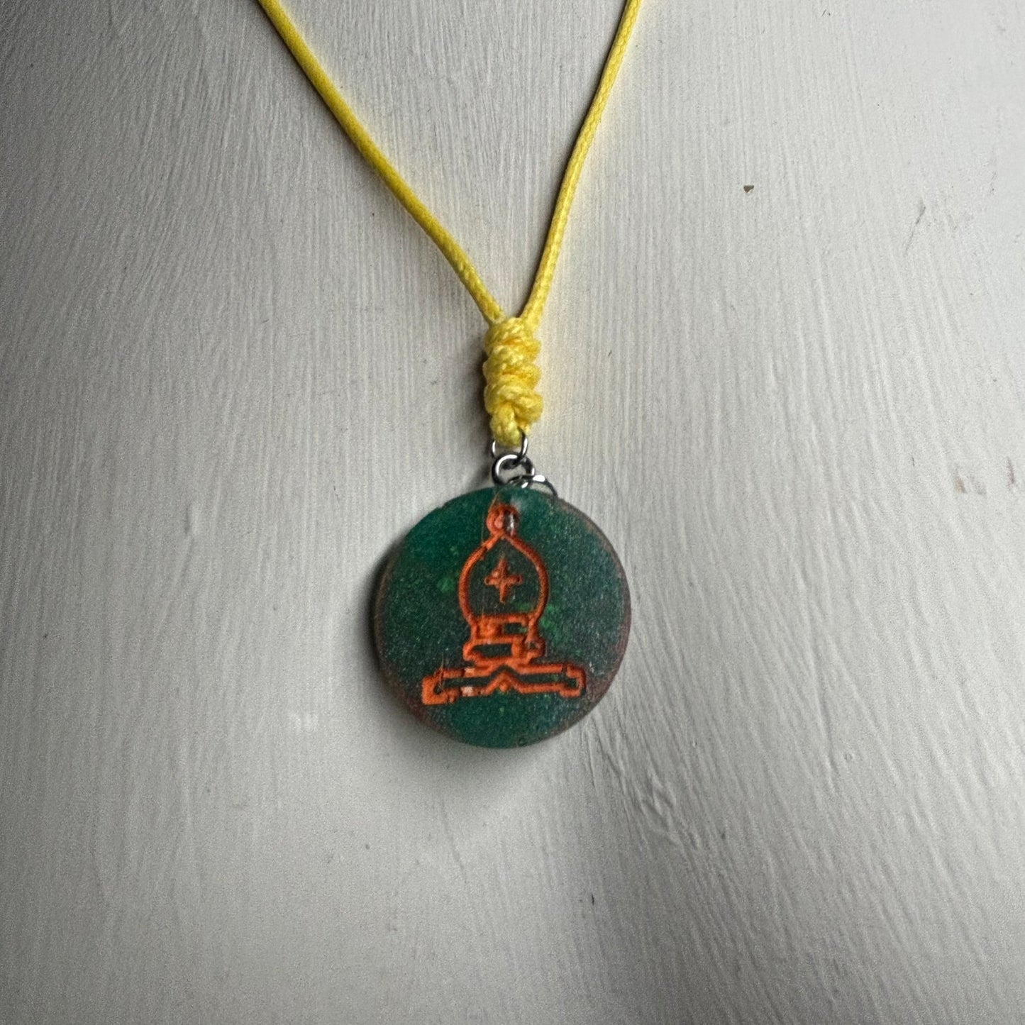 Green & Orange Bishop - Handmade Resin Chess Necklace