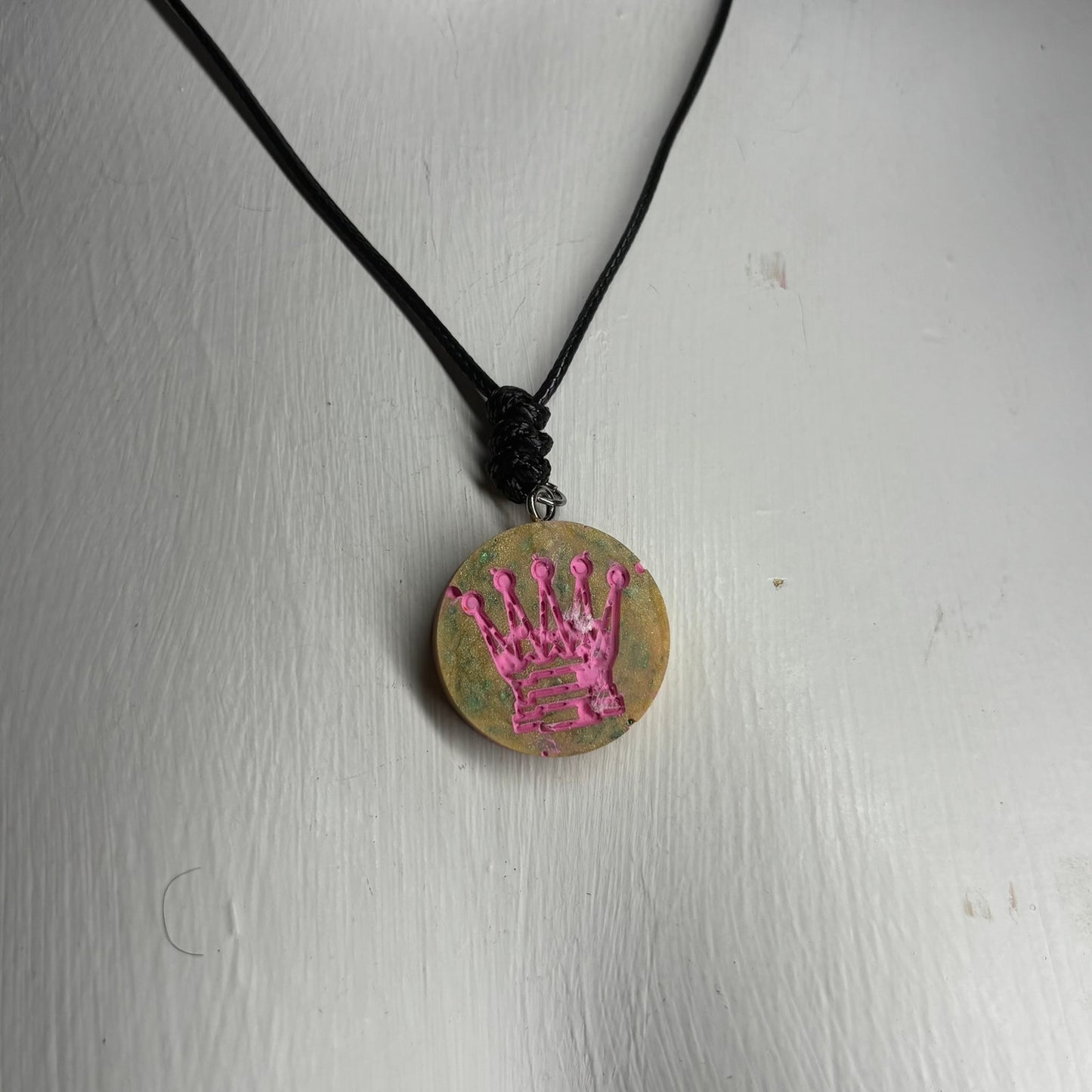 Pink Print Queen - Handmade Resin Chess Necklace
