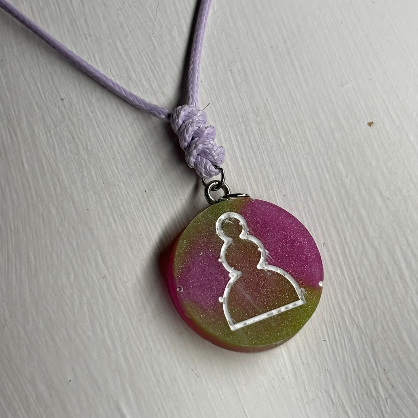 Pink Mesh Pawn - Handmade Resin Chess Necklace