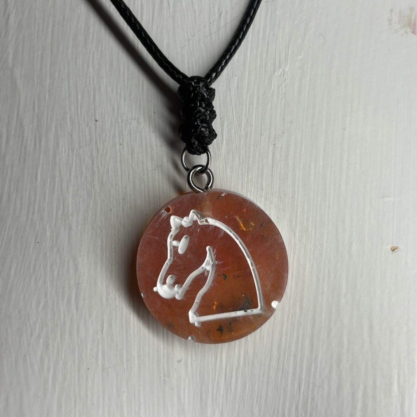 Orange Knight - Handmade Resin Chess Necklace