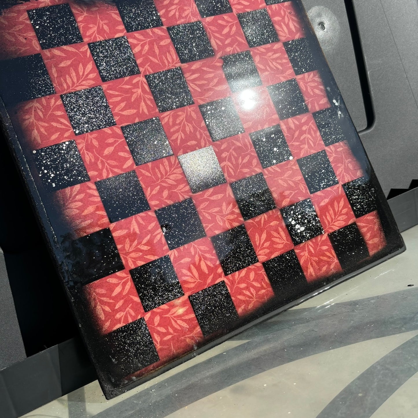 Red Sprinkled Chrome - Resin Coated Chess Board
