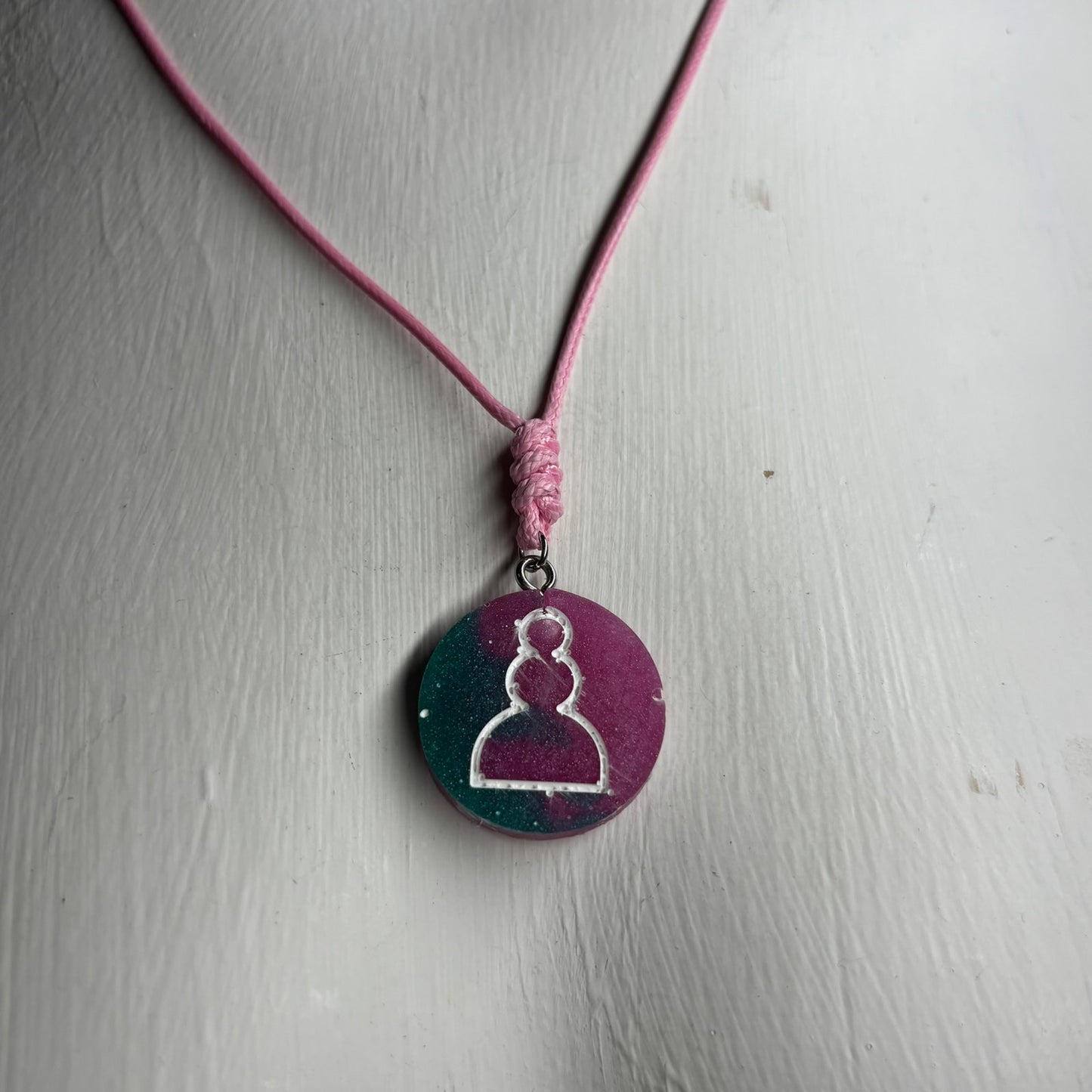 Pink Blue Mixed Pawn - Handmade Resin Chess Necklace