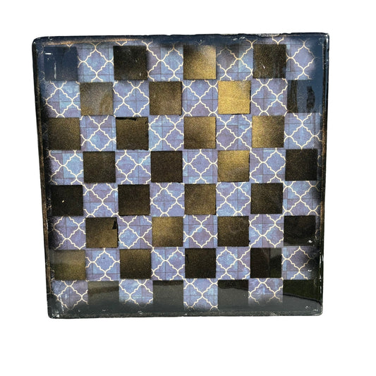 Golden Vintage Blue - Resin Coated Chess Board
