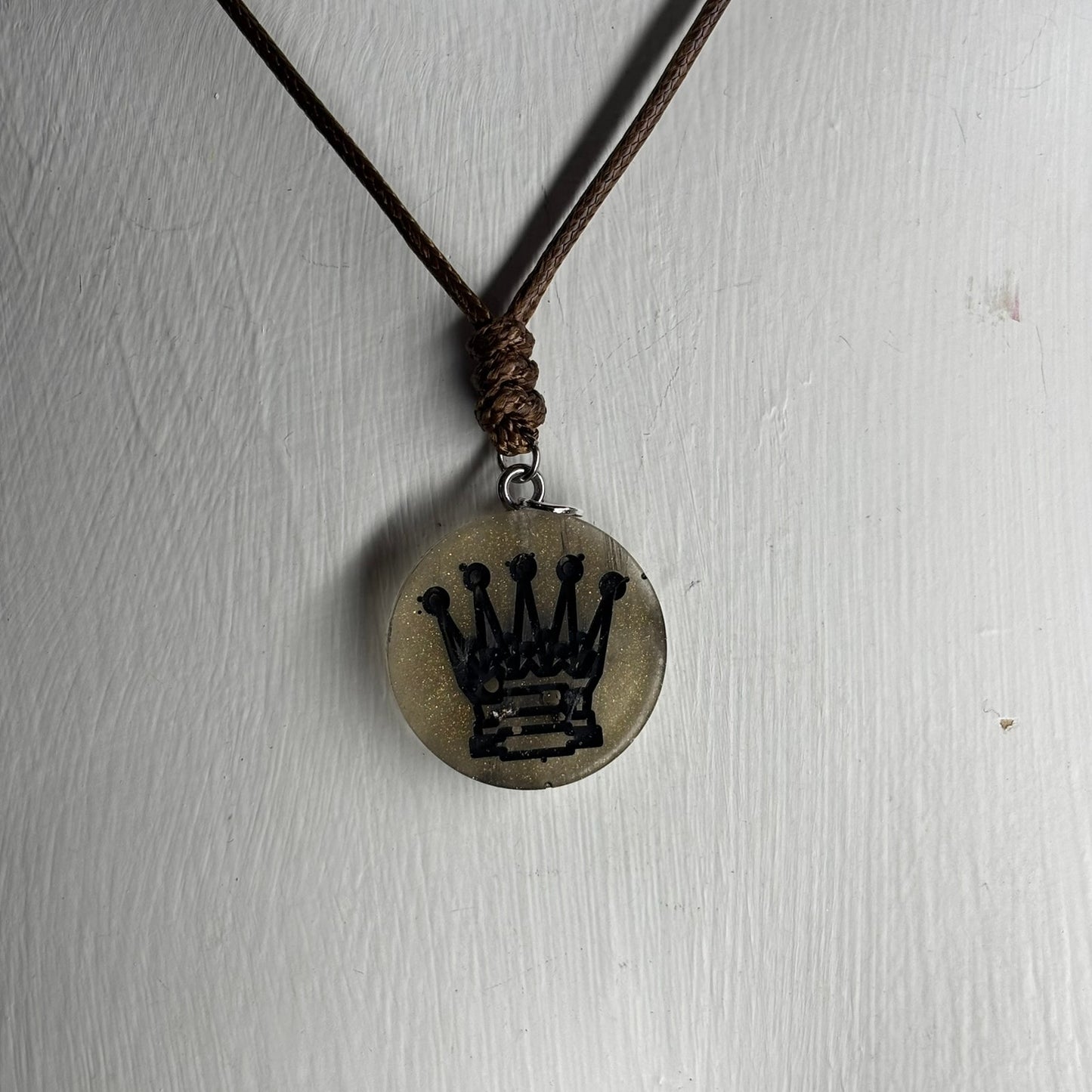 Vintage Dark Queen - Handmade Resin Chess Necklace