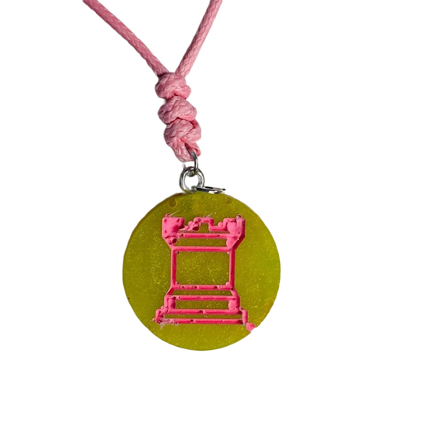 Pink Green Rook - Handmade Resin Chess Necklace