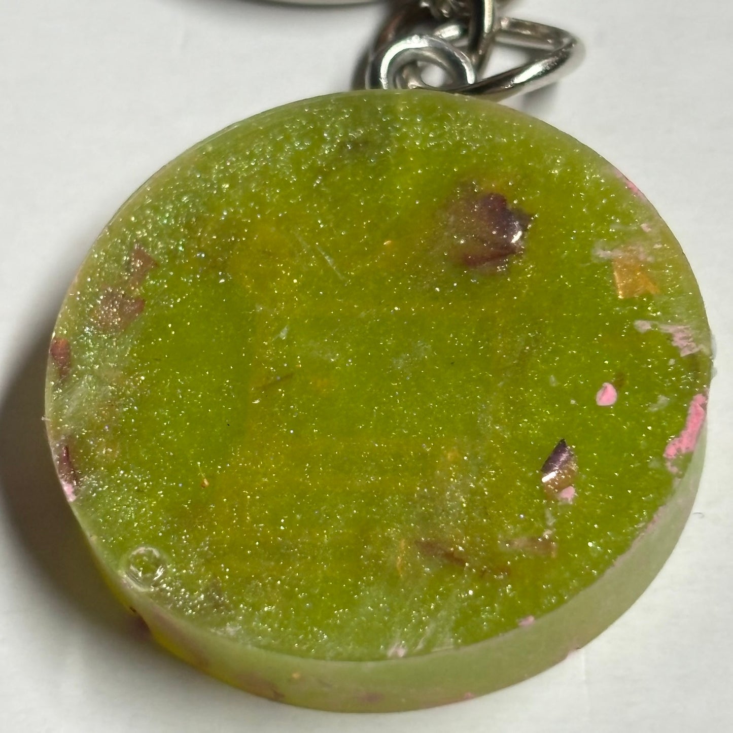 Lime Green Pink Lining - Handmade Resin Keychain - Flat Edition