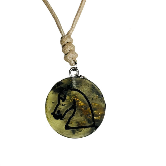 Dark Green Knight - Handmade Resin Chess Necklace