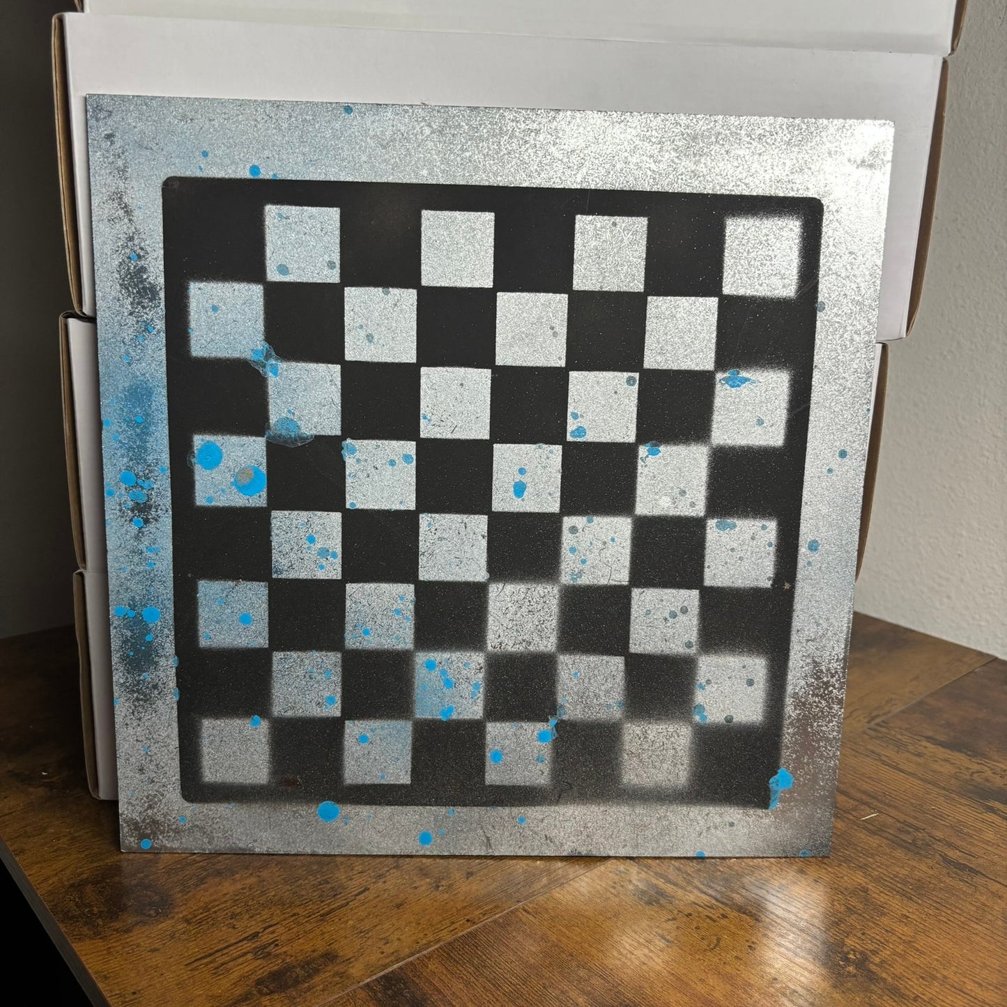 Chrome Black & Blue - Painted Chess Board