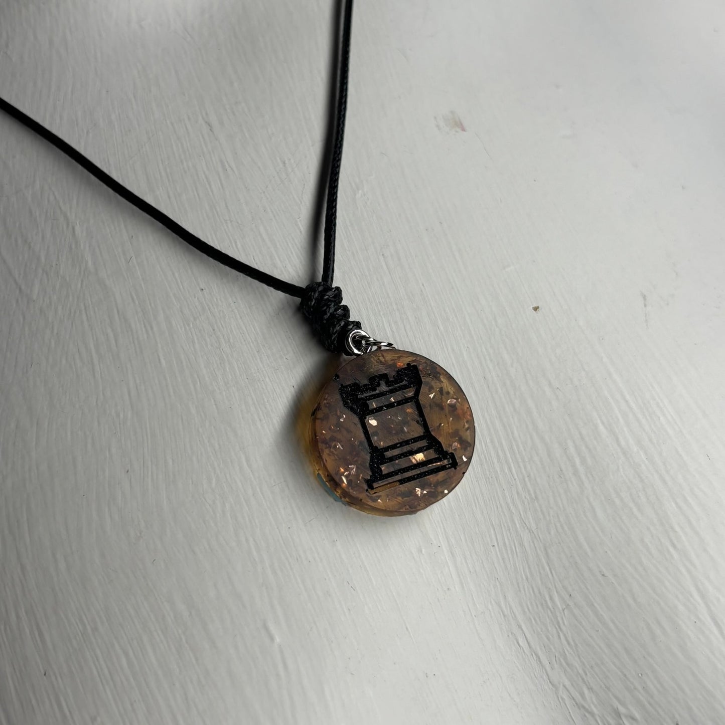 Dark Amber Rook - Handmade Resin Chess Necklace