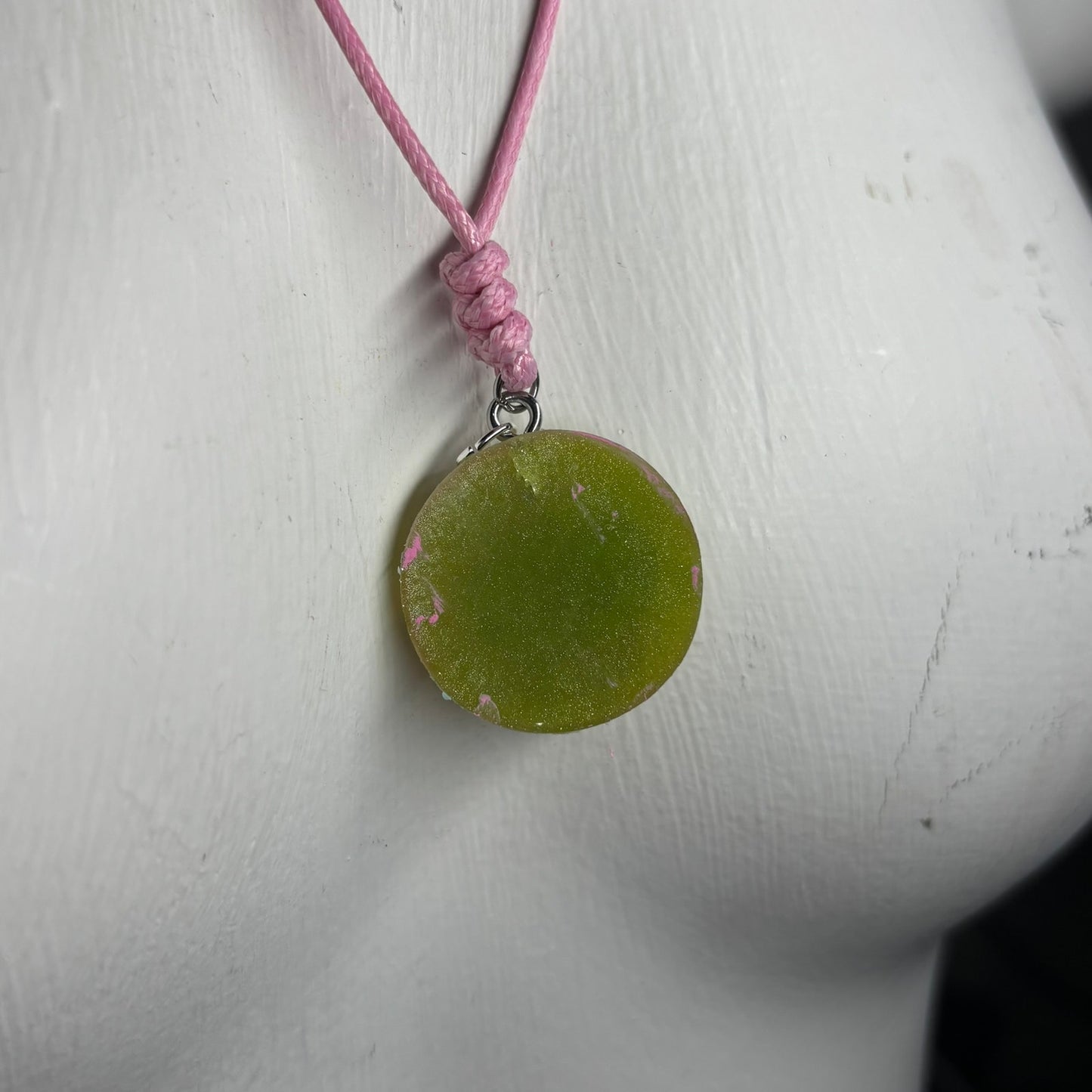 Pink Lime Green King - Handmade Resin Chess Necklace