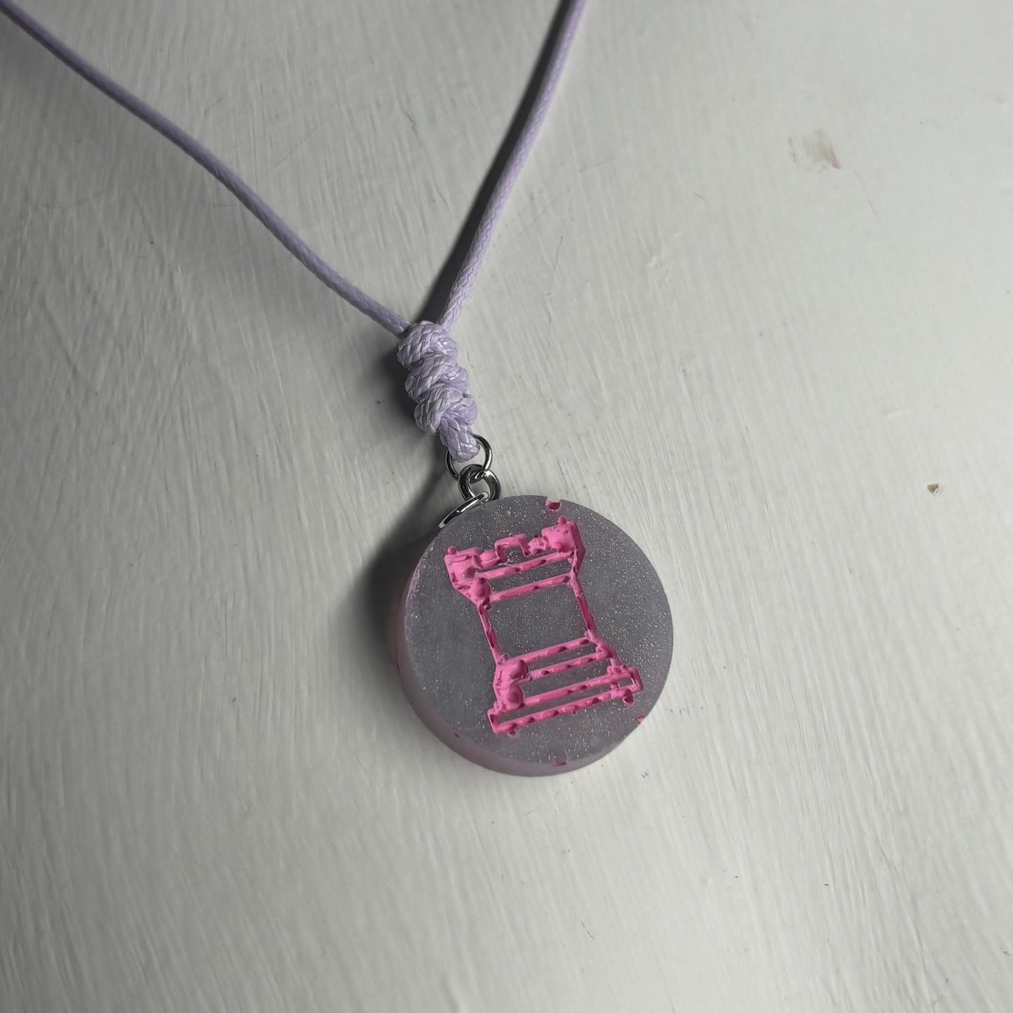 Purple & Pink Rook - Handmade Resin Chess Necklace