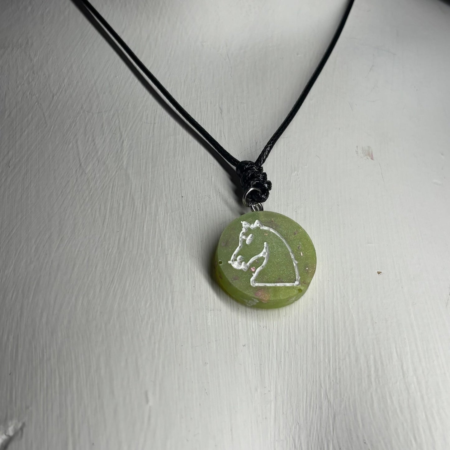 Neon Green Knight - Handmade Resin Chess Necklace
