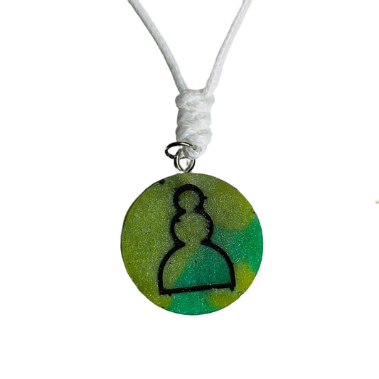 Green Swirl Pawn - Handmade Resin Chess Necklace