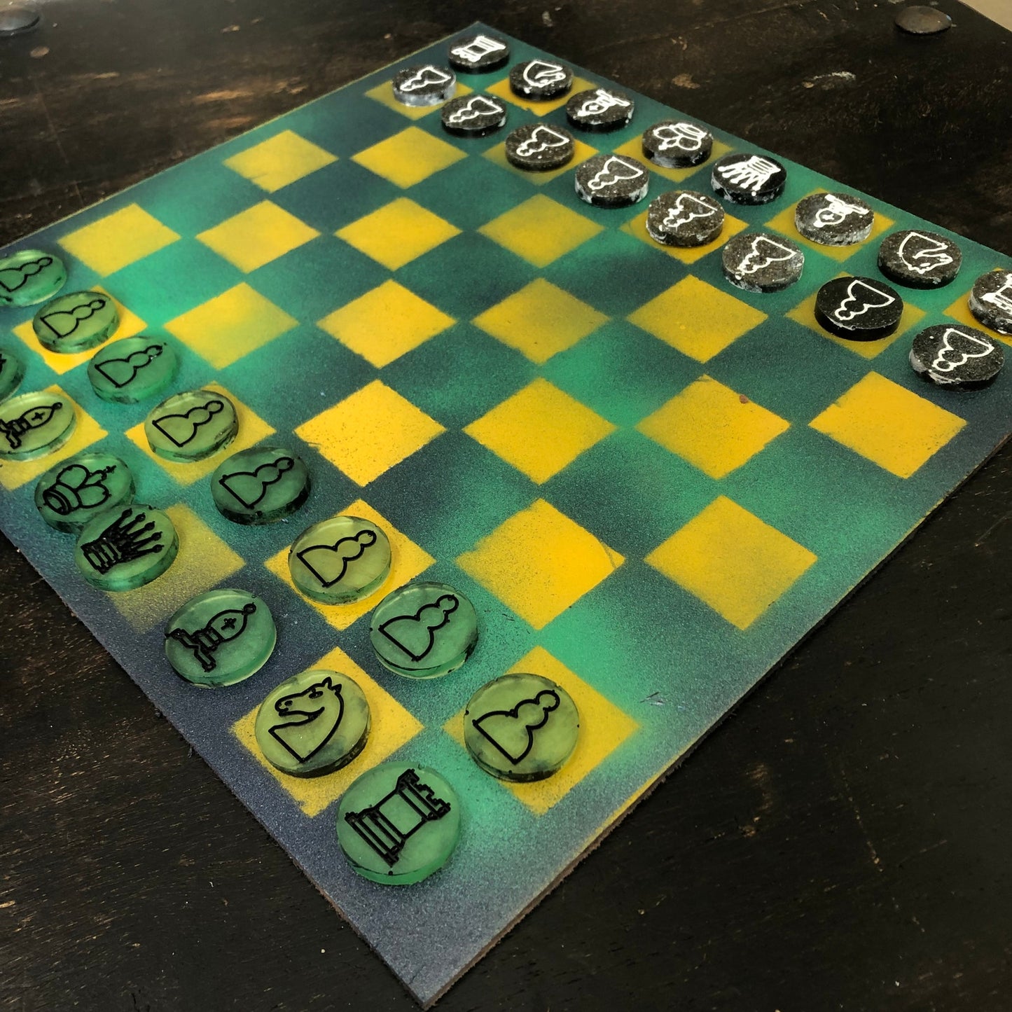 Alien Green & Yellow - Painted Chess Set