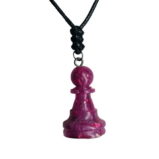 Pink Crystal Pawn- Handmade Resin Chess Necklace