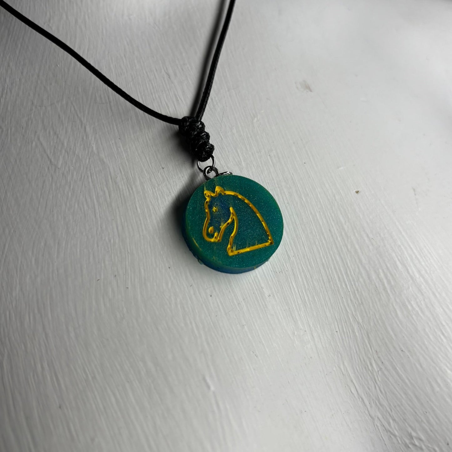 Green/Yellow Knight - Handmade Resin Chess Necklace