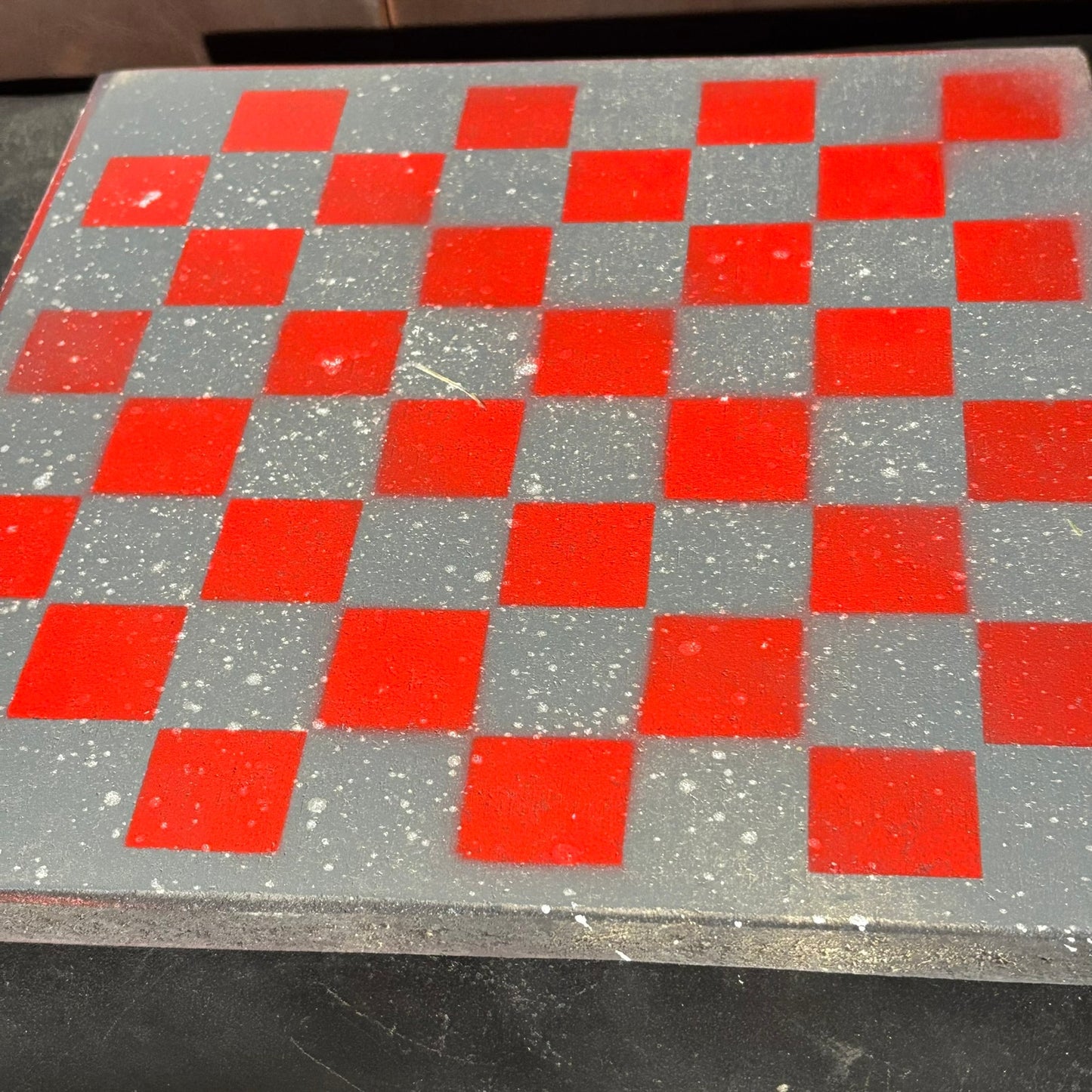 Gray & Red Splatter - Painted Chess Board