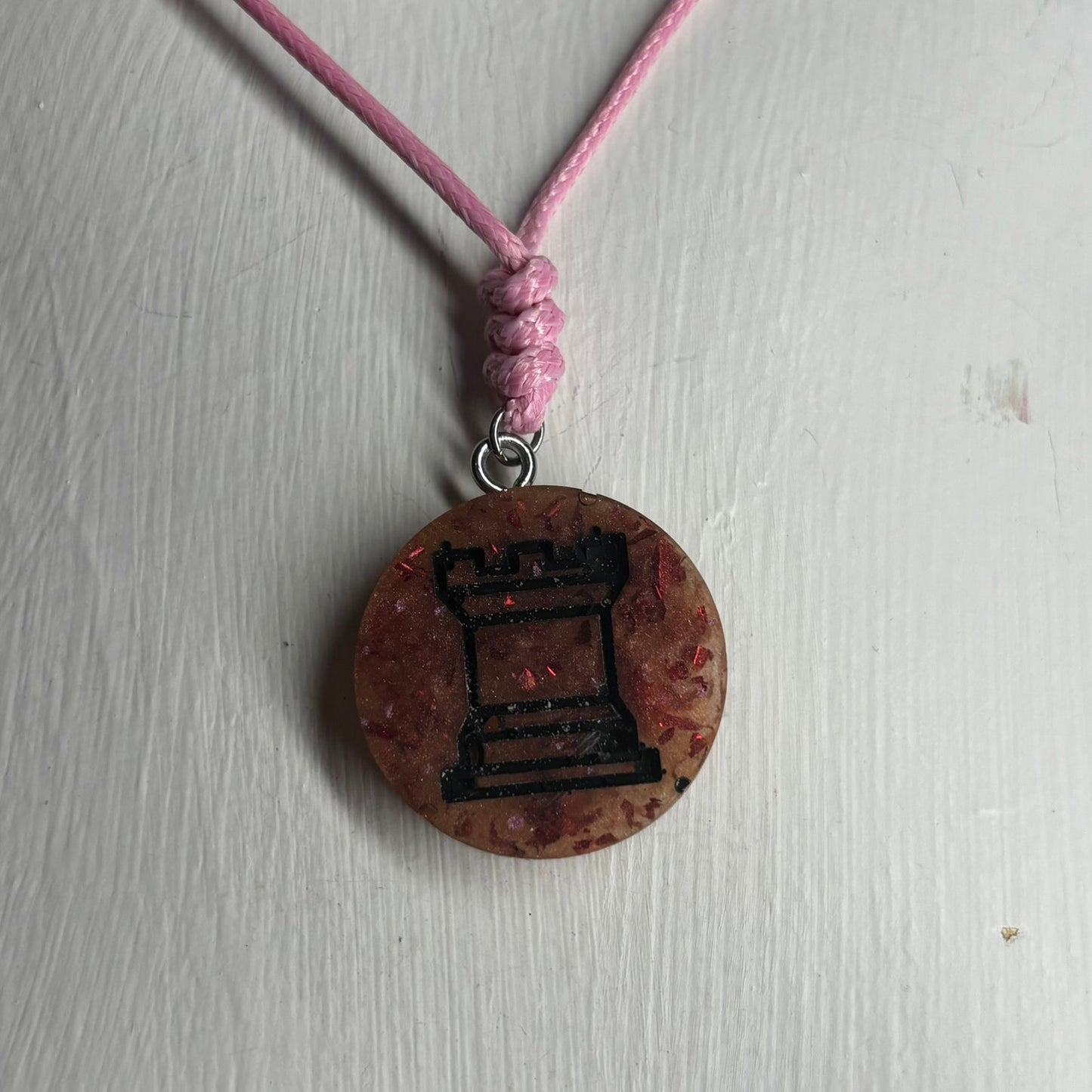 Dark Amber Rook - Handmade Resin Chess Necklace