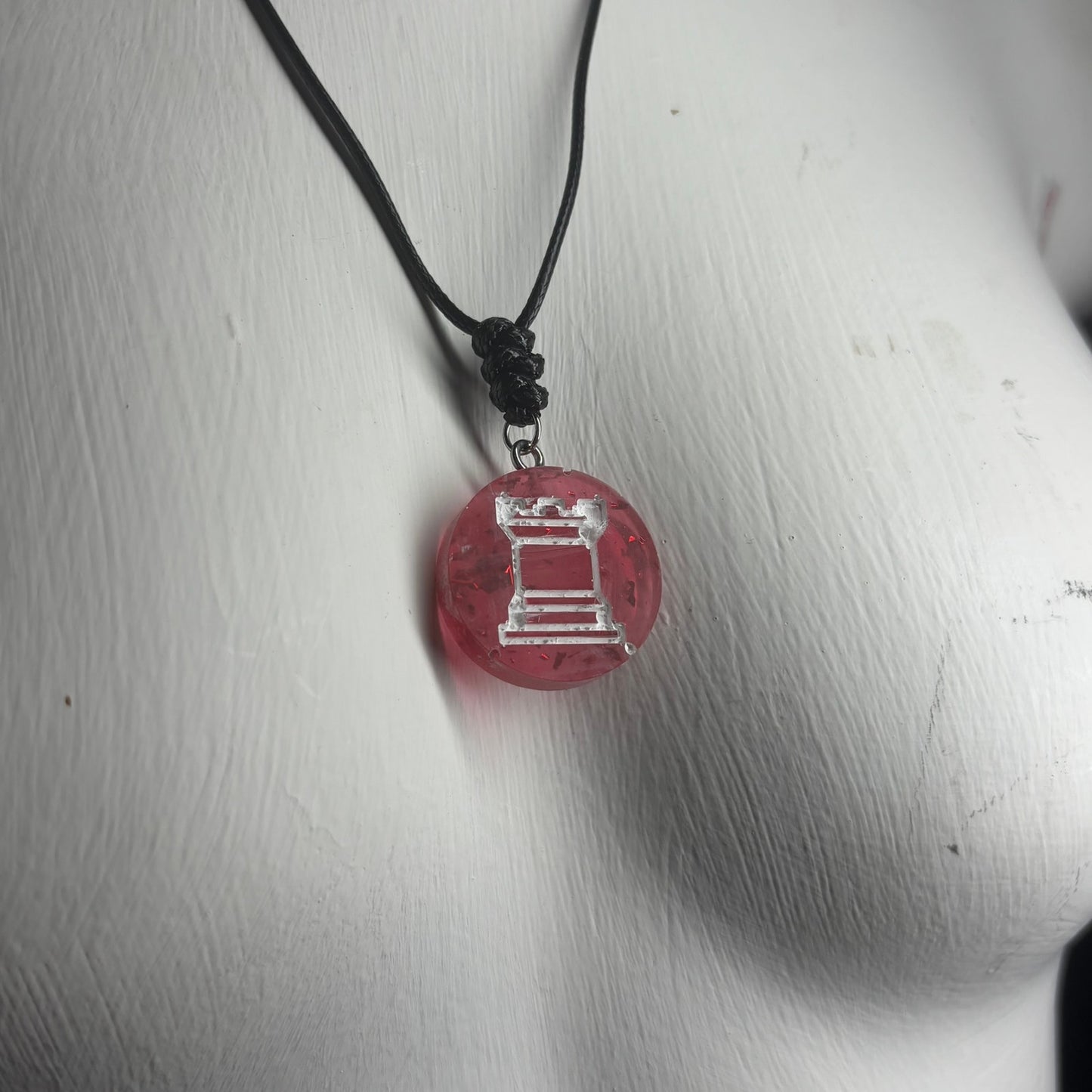 Red Crystal Rook - Handmade Resin Chess Necklace