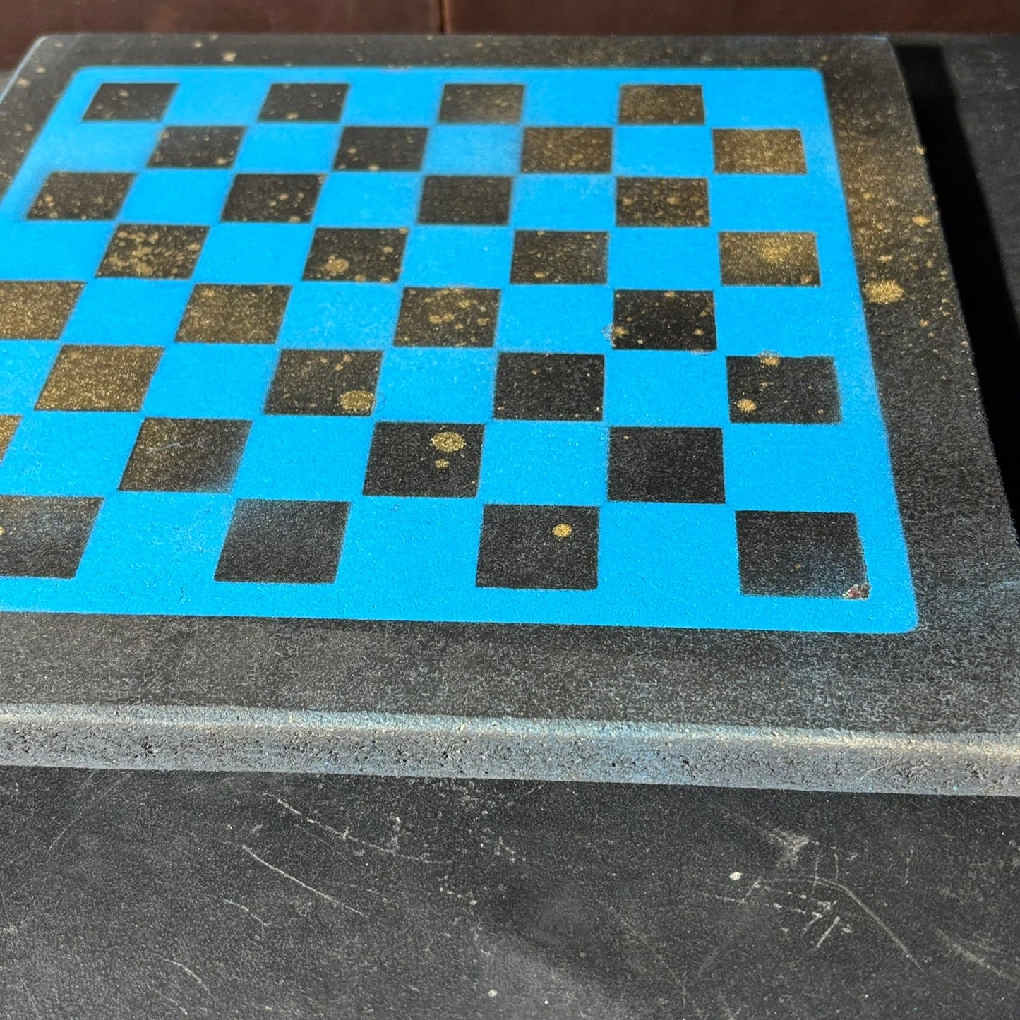 Blue & Black Gold Mist - Painted Chess Board