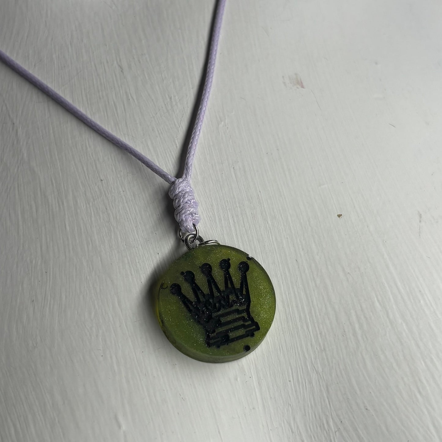 Green Dark Lime Queen - Handmade Resin Chess Necklace