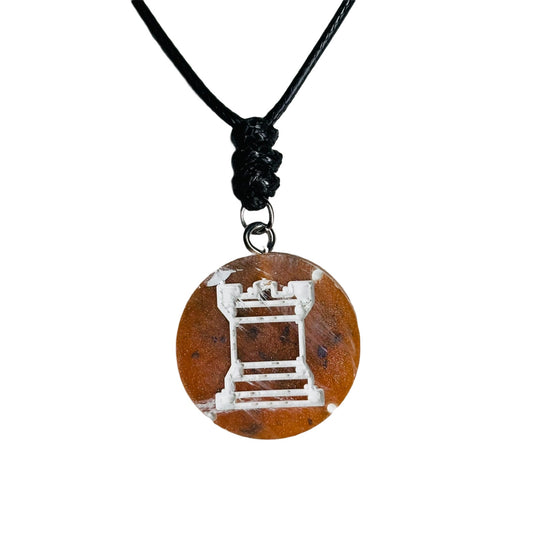 Orange Fire Rook - Handmade Resin Chess Necklace - Flat Edition