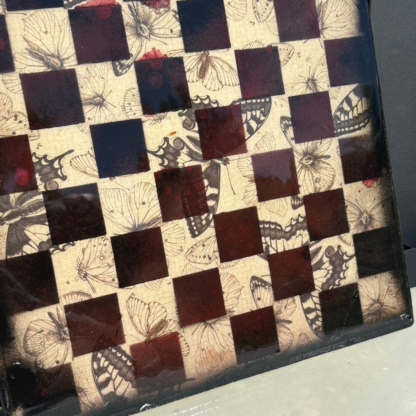 Vintage Butterfly - Resin Coated Chess Board