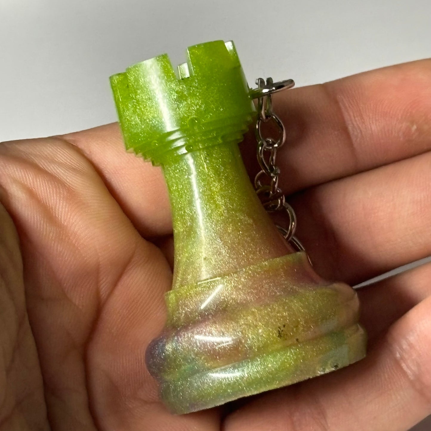 Lime Green Mixed Rook - Handmade Resin Keychain - Large Edition