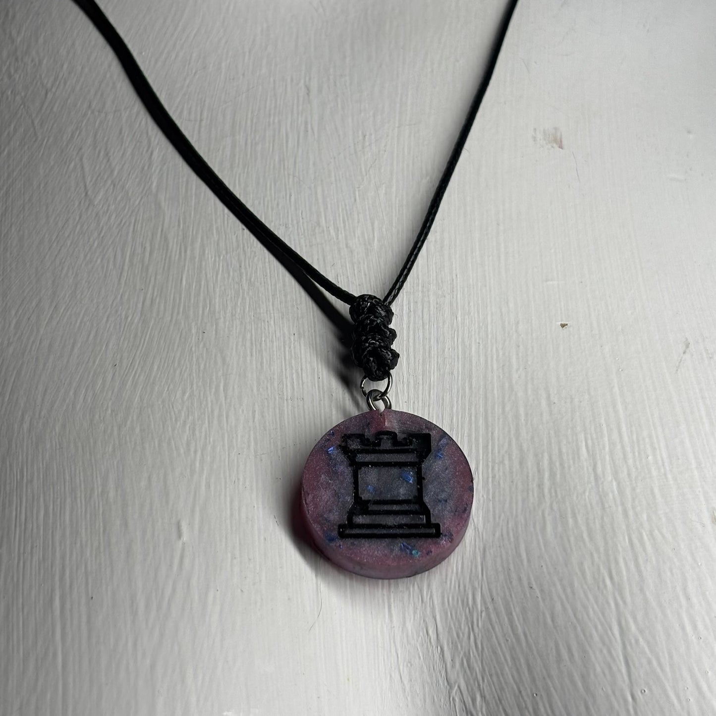 Purple/Blue Rook - Handmade Resin Chess Necklace