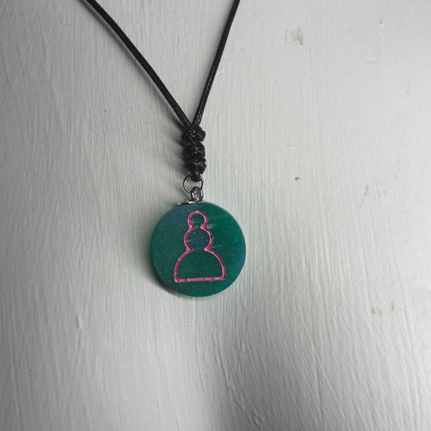 Pink & Green Pawn - Handmade Resin Chess Necklace