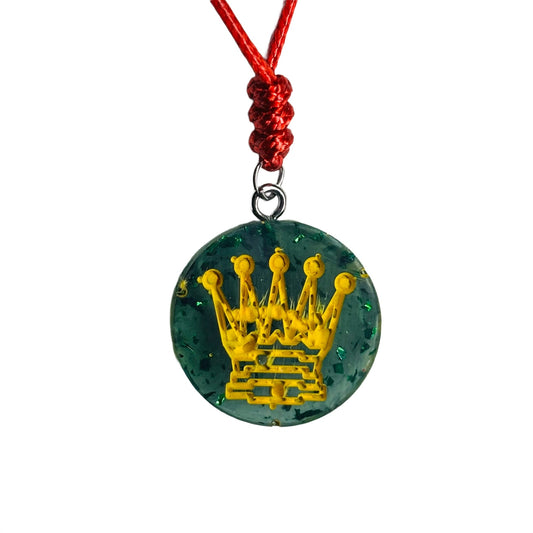 Royal Green/Yellow Queen - Handmade Resin Chess Necklace
