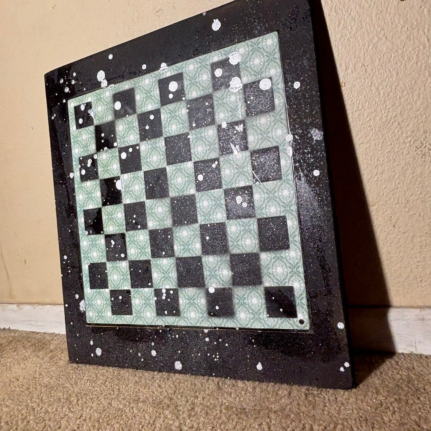 Green Patterned Chrome Drip - Large Scrapbook Chess Board