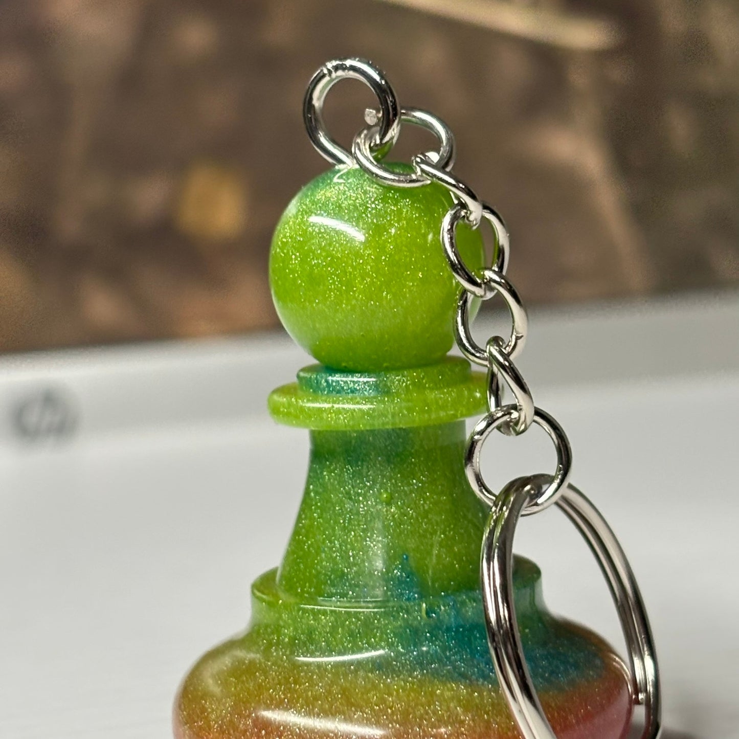 Green Color Swirl Pawn - Handmade Resin Keychain - Large Edition