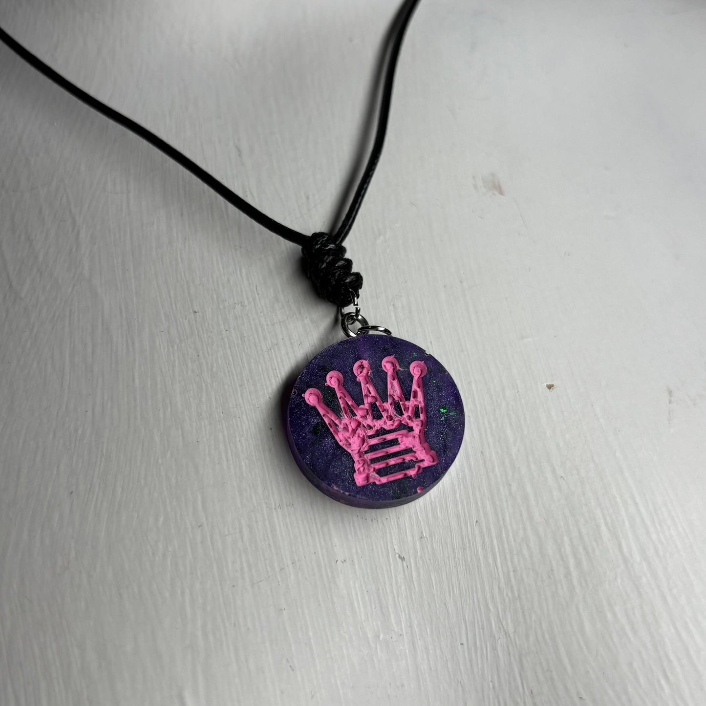 Purple Pink Crystal Queen - Handmade Resin Chess Necklace