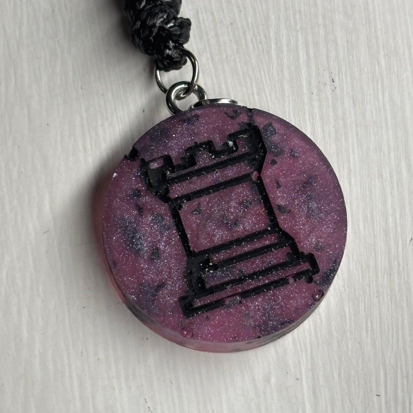 Dark Purple Rook - Handmade Resin Chess Necklace