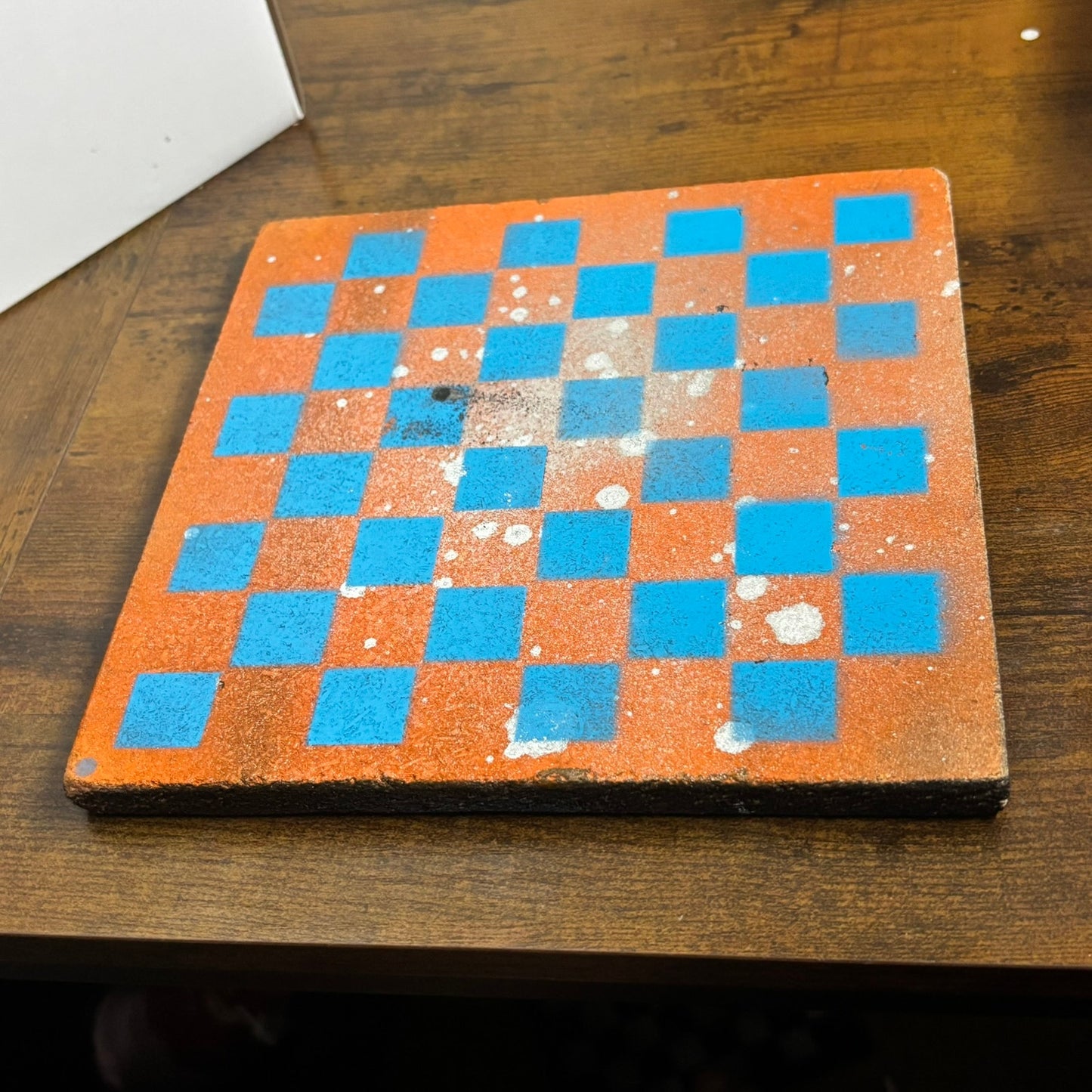 Blue Orange Splatter - Painted Double Sided Chess Board