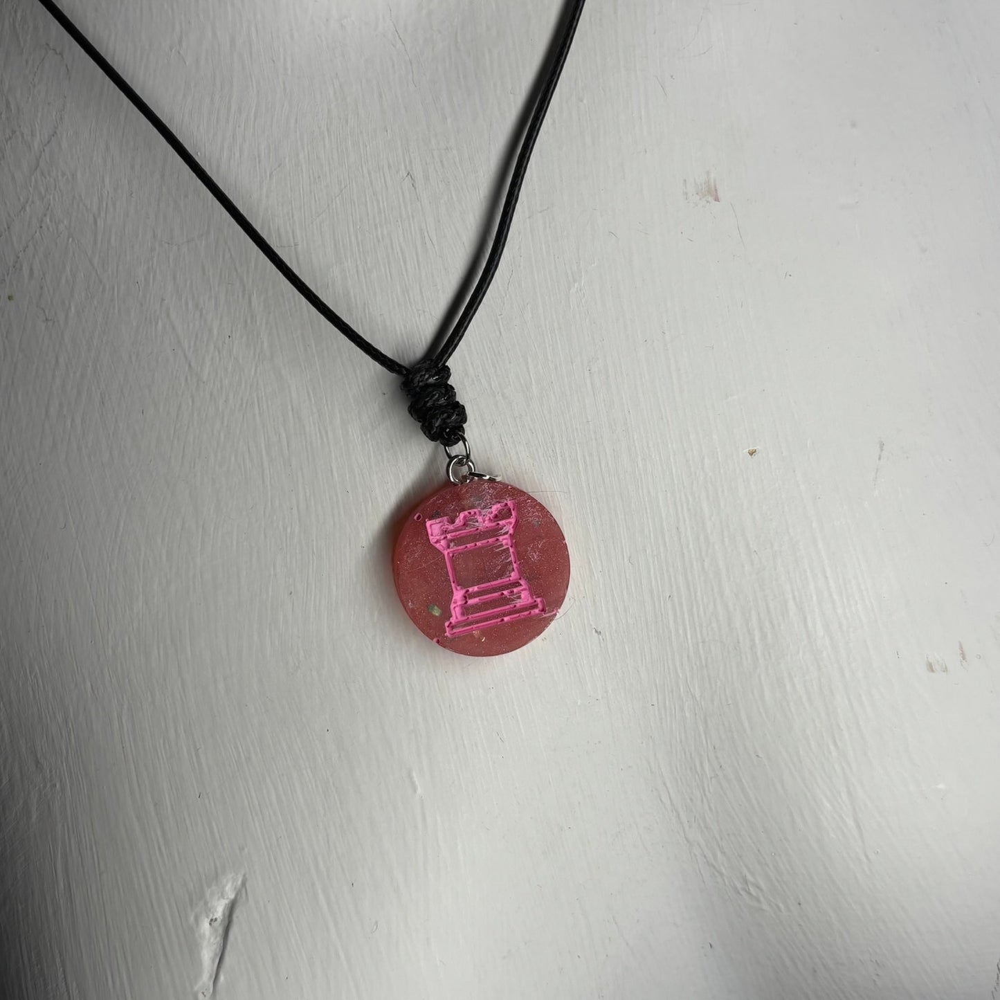 Pink Print Rook - Handmade Resin Chess Necklace