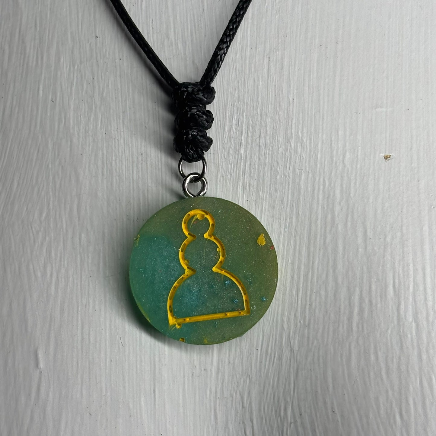 Green & Yellow Pawn - Handmade Resin Chess Necklace